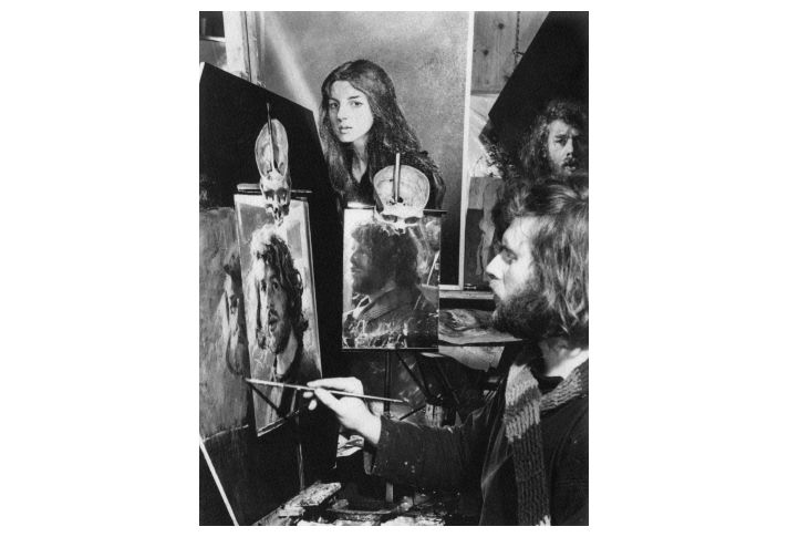 Lenkiewicz at work on 'Self-Portrait with Lover', 1976.